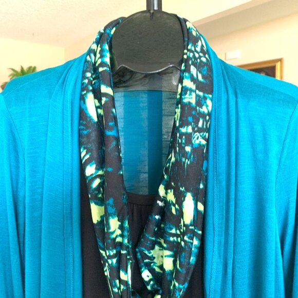 NWOT Coral Bay 3 Piece Attached Open Front Teal Sweater, Tank & Scarf size Large - Picture 7 of 8